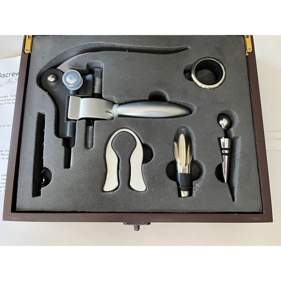 Connoisseur Corkscrew Deluxe Wood Box Set 6 Pieces plus Case - Picture 2 of 7